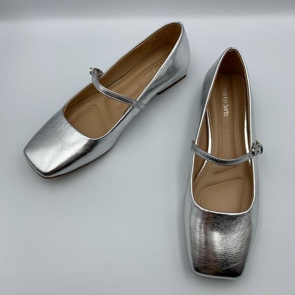 Franco Sarto Tinsley Mary Jane Flat in Silver Faux Leather Size 8 - Picture 4 of 12
